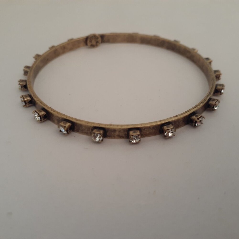 J. Crew   Stamped  Brass  W/ Rhinestones Bracelet